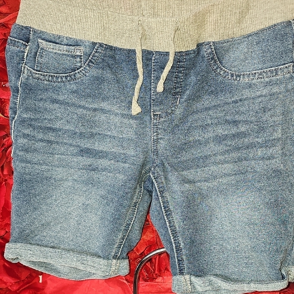 SO Girls Casual Blue Denim Shorts with Gray Waistband Sweat Material Size 12